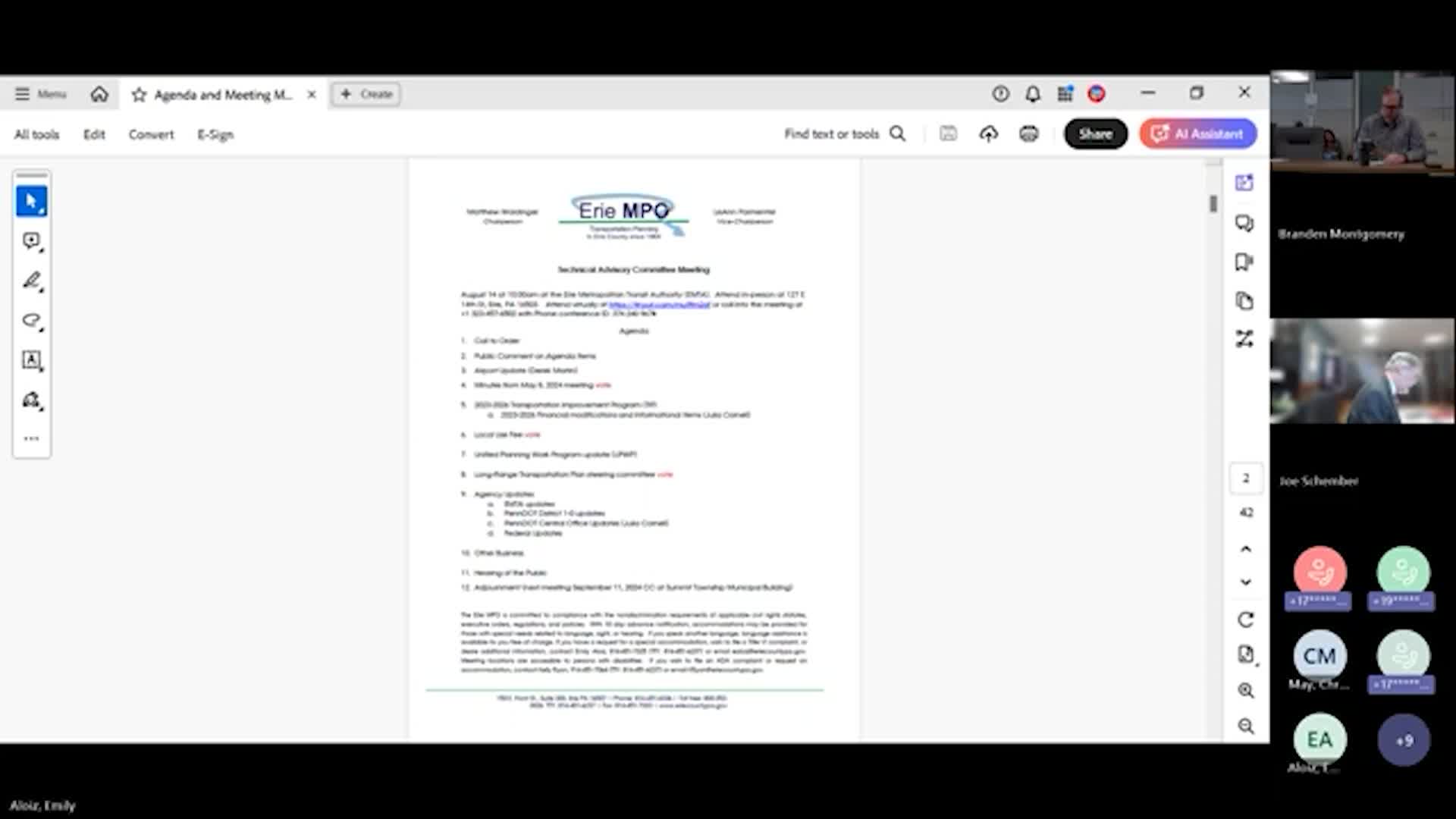 Thumbnail image for Erie MPO TAC Meeting - August 14, 2024